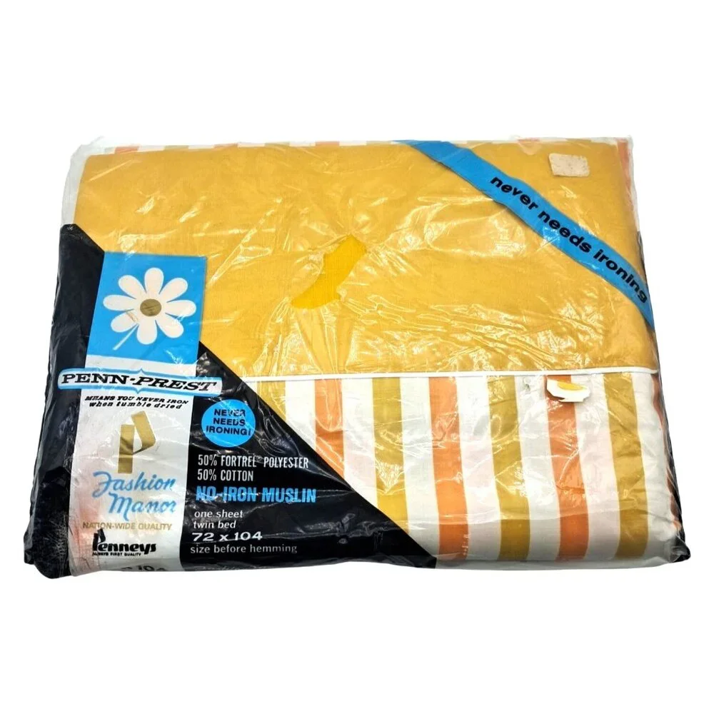 Penneys Fashion Manor Bedding Set Twin Marigold Yellow Striped Vintage 3pc New